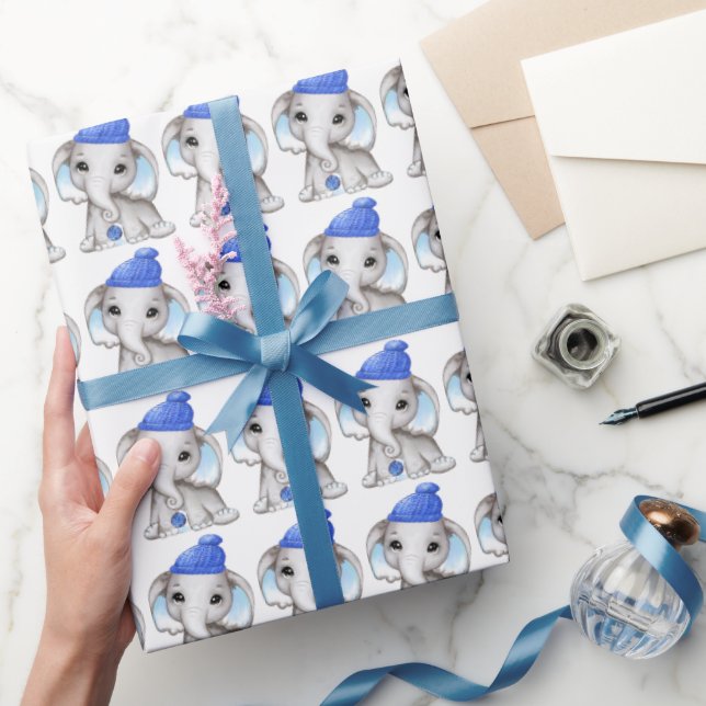Papel De Regalo Niño pequeño elefante Navidades de invierno (Regalar)