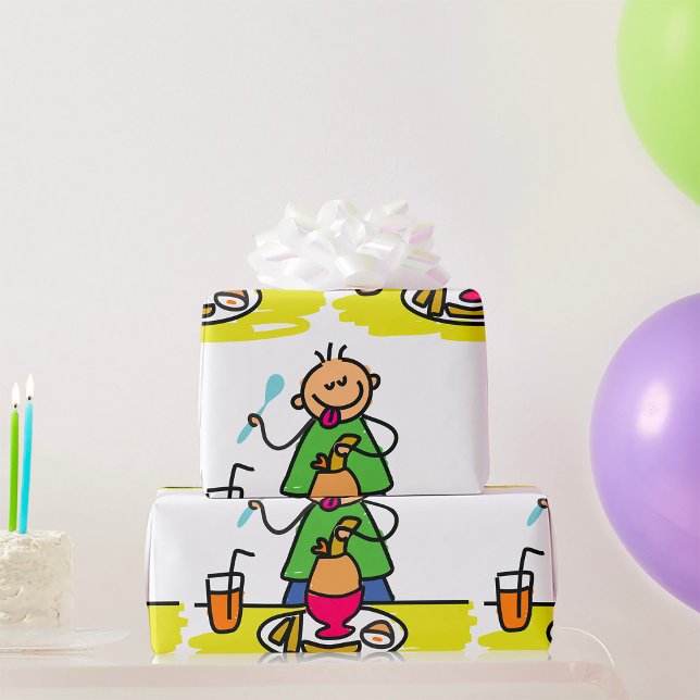 Papel De Regalo Niño personalizado disfrutando de la comida con ju (Subido por el creador)