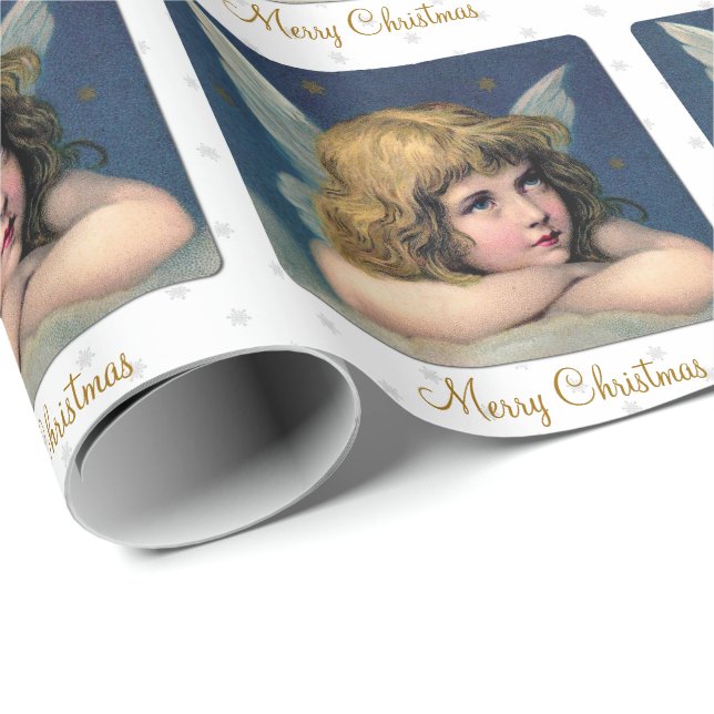 Papel De Regalo Niño y copos de nieve del ángel del navidad del (Esquina del rollo)