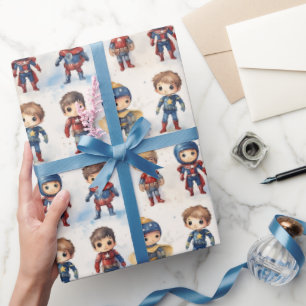 Papel De Regalo Niños acuarela Pequeños Superhéroes niños -