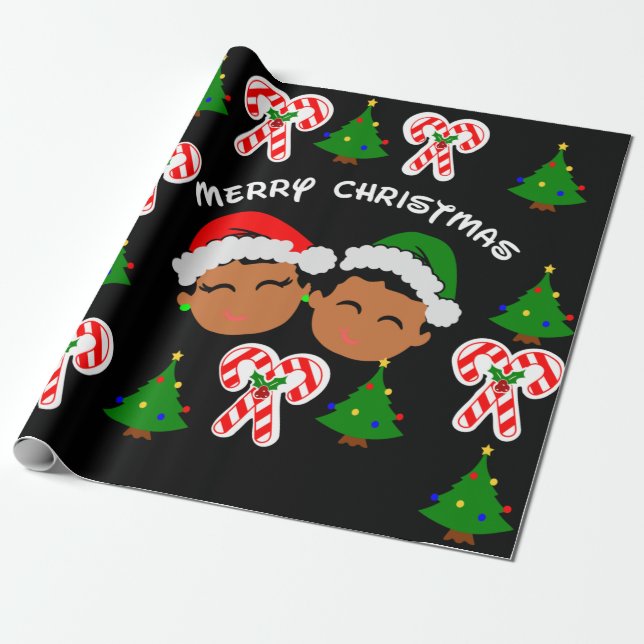 Papel De Regalo Niños afroamericanos Chico negro y mellizos Chicas (Desenrollado)