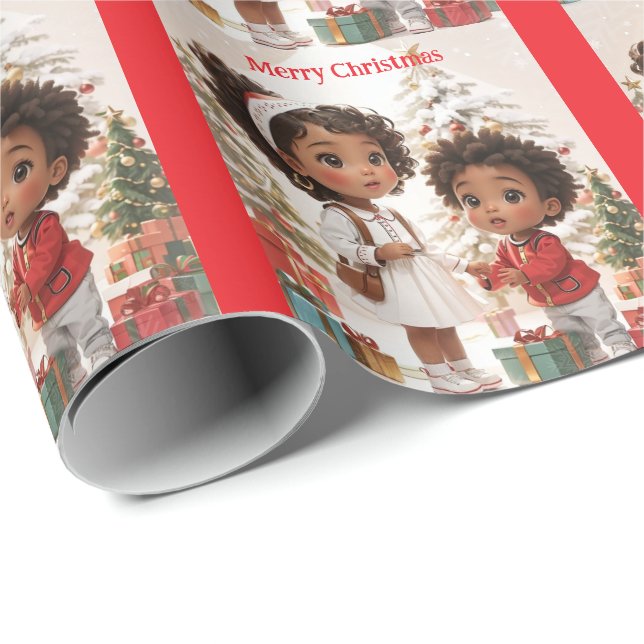 Papel De Regalo Niños afroamericanos felices navidades (Esquina del rollo)