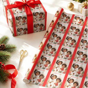 Papel De Regalo Niños afroamericanos Feliz Navidad