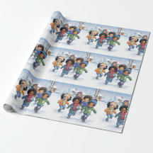 Niños afroamericanos jugando en la nieve