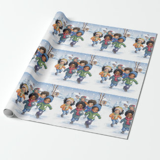 Papel De Regalo Niños afroamericanos jugando en la nieve