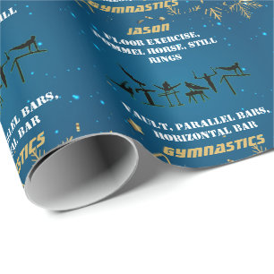 Papel De Regalo Niños Azul Dorado Invierno Gimnasia Personalizado 