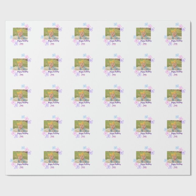 Papel De Regalo Niños bebé primer cumpleaños añadir fecha añadir f (Superficie plana)