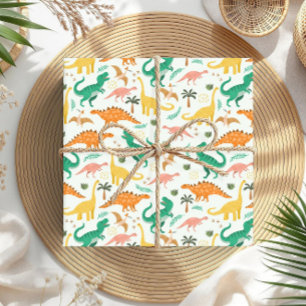 Papel De Regalo Niños coloridos Cute Dinosaur T-Rex Niños Cumpleañ