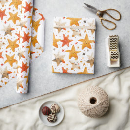 Papel De Regalo Niños con estrellas amarillas y rojas sonrientes a