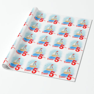 Papel De Regalo Niños con nombre barco de vela pintado 5 cumpleaño