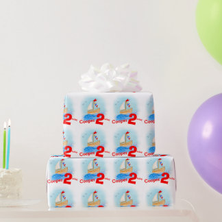Papel De Regalo Niños con nombre barco velero pintado con el paque