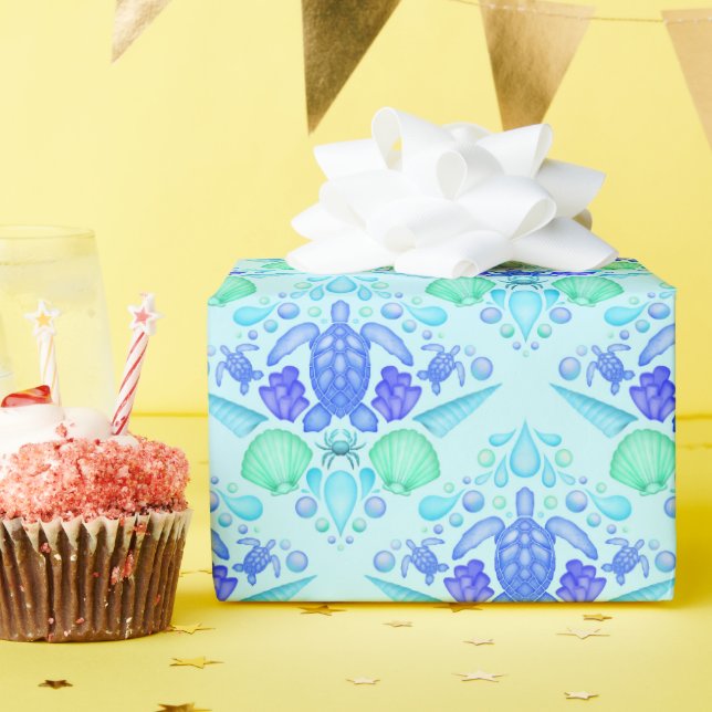 Papel De Regalo Niños Cuidados Tropical Blue Ocean Sea Turtle (Fiesta de cumpleaños )