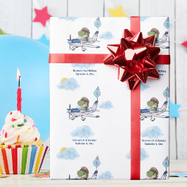 Papel De Regalo Niños Cute Blue Travel Airplane Niños Primer Cumpl
