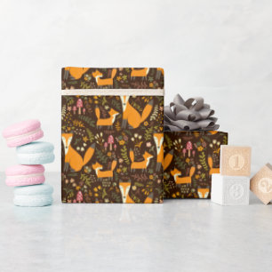 Papel De Regalo Niños Cute Forest Fox Familia Flores de champiñón