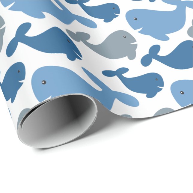 Papel De Regalo Niños de ballena gris azul de marina (Esquina del rollo)