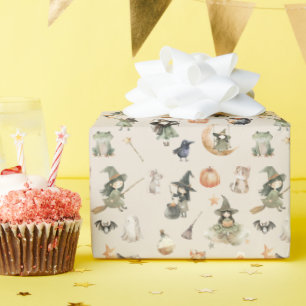 Papel De Regalo Niños de Bruja Lindos Cumpleaños de Halloween