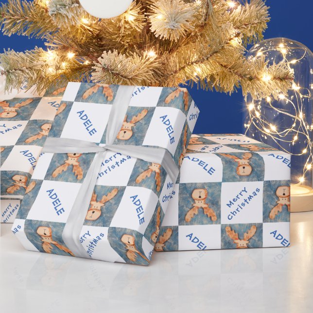 Papel De Regalo Niños de ciervos cutáneos nombran Feliz Navidad (Vacaciones)