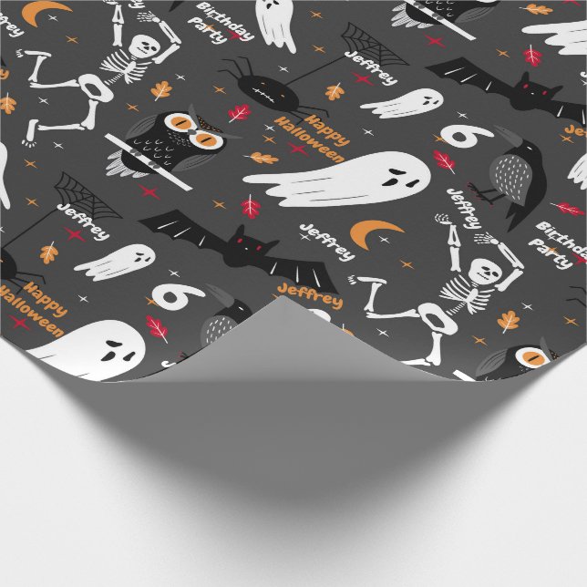 Papel De Regalo Niños de Halloween Cumpleaños Personalizar 4 Nombr (Esquina)