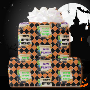 Papel De Regalo Niños de Halloween nombran Personalizado de cumple