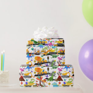 Papel De Regalo Niños de la construcción de dinosaurios acuarelas