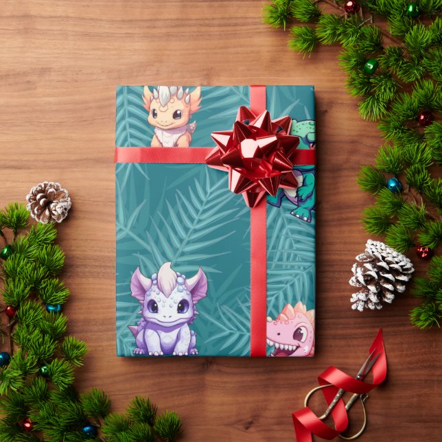 Papel De Regalo Niños de la escuela de la selva de los dinosaurios (Regalo de vacaciones)