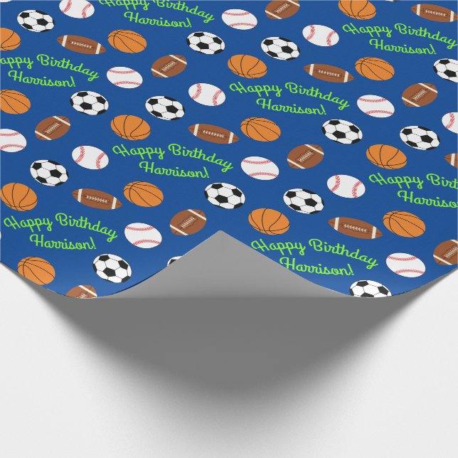 Papel De Regalo Niños de la fiesta de cumpleaños deportiva (Esquina)