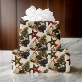 Papel De Regalo Niños de Navidad ventilado con estrellas y árboles