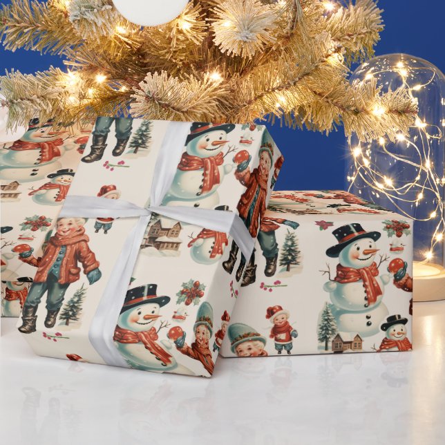 Papel De Regalo Niños de Navidad y hombres de nieve (Vacaciones)