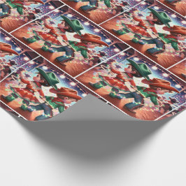 Papel De Regalo Niños de Rodeo Cowboy Twirling Navidades luces