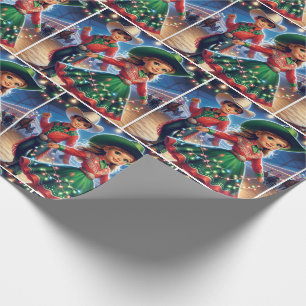 Papel De Regalo Niños de Rodeo Cowboy Twirling Navidades luces