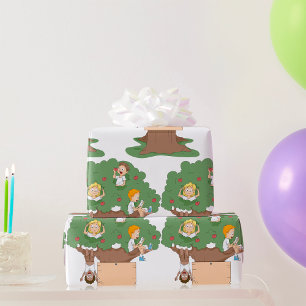 Papel De Regalo Niños divertidos jugando en el árbol de Apple