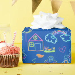 Papel De Regalo Niños Doodles Niños Coloridos Dibujos de regalo