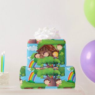 Papel De Regalo Niños En Una Casa De Árboles
