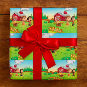 Papel De Regalo Niños En Una Granja