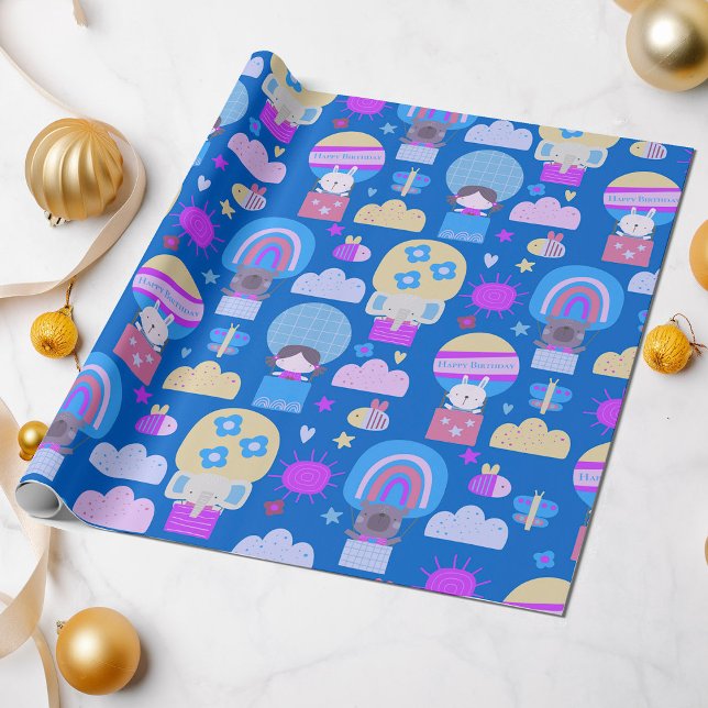 Papel De Regalo Niños felices cumpleaños Blue Pink con animales cu (Subido por el creador)