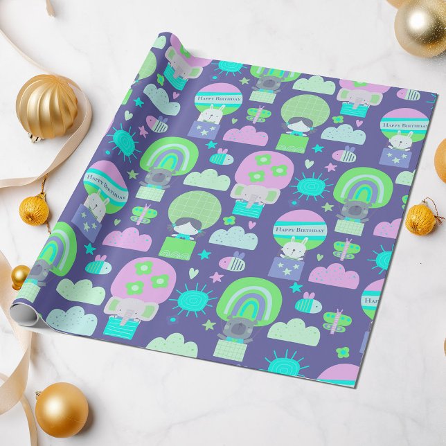 Papel De Regalo Niños Felices Cumpleaños Púrpura Pink Cute Animale (Subido por el creador)