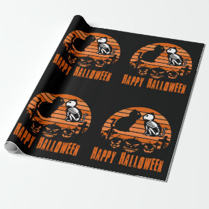Papel De Regalo Niños Felices Halloween Skeleton Cat Retro Sunset