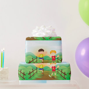 Papel De Regalo Niños Felices Jugando al Aire Libre