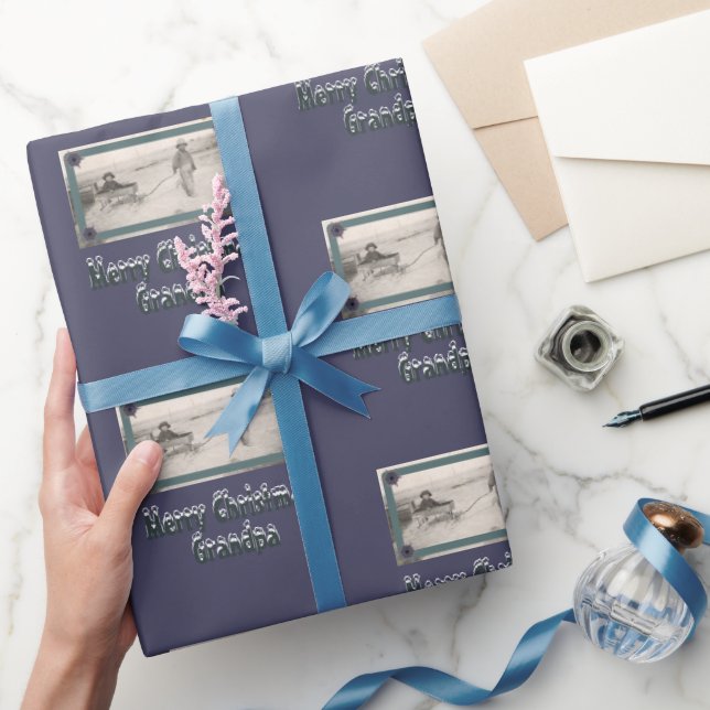 Papel De Regalo Niños Foto Feliz Navidad Abuelo Púrpura (Regalar)