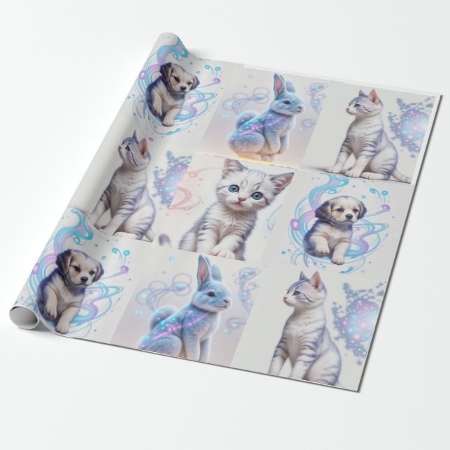Papel De Regalo Niños Galaxy Colección cachorro, gatito, gato, con (Desenrollado)