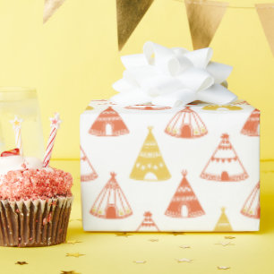 Papel De Regalo Niños Indios Tepeks Tipi Tent Games Rojo Amarillo