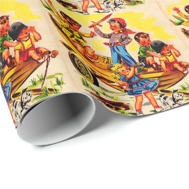 Papel De Regalo niños jugando a piratas (Esquina del rollo)