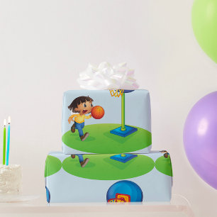 Papel De Regalo Niños jugando básquetbol con deportes de entreteni