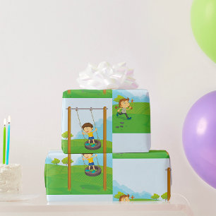 Papel De Regalo Niños jugando en columpio de neumático