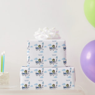 Papel De Regalo Niños Lindo Azul Viaje Avión Cumpleaños 1