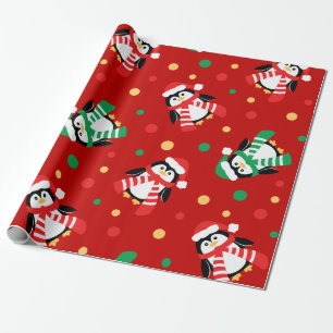 Papel De Regalo Niños lindos de los pingüinos grandes del navida