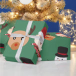 Papel De Regalo Niños Navidades<br><div class="desc">SANTA,  RUDOLPH Y NIEVE CON FONDO VERDE</div>