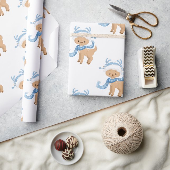Papel De Regalo Niños Navidades de renos azules de invierno (Artesanía)