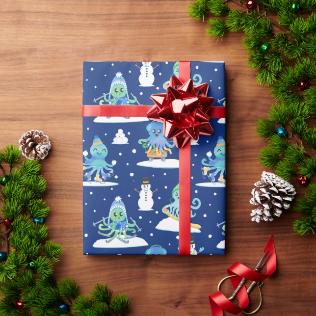 Papel De Regalo Niños Octopus deportes de invierno divertido anima (Regalo de vacaciones)