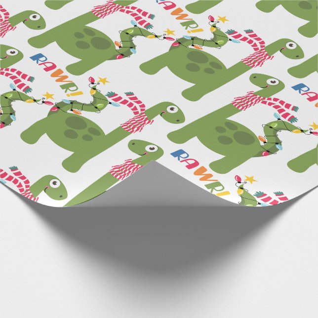 Papel De Regalo Niños pequeños Navidades de dinosaurios envueltos  (Esquina)
